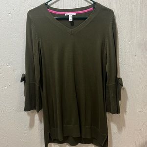 Isaac MizrahiLive! Olive green tunic sweater, S